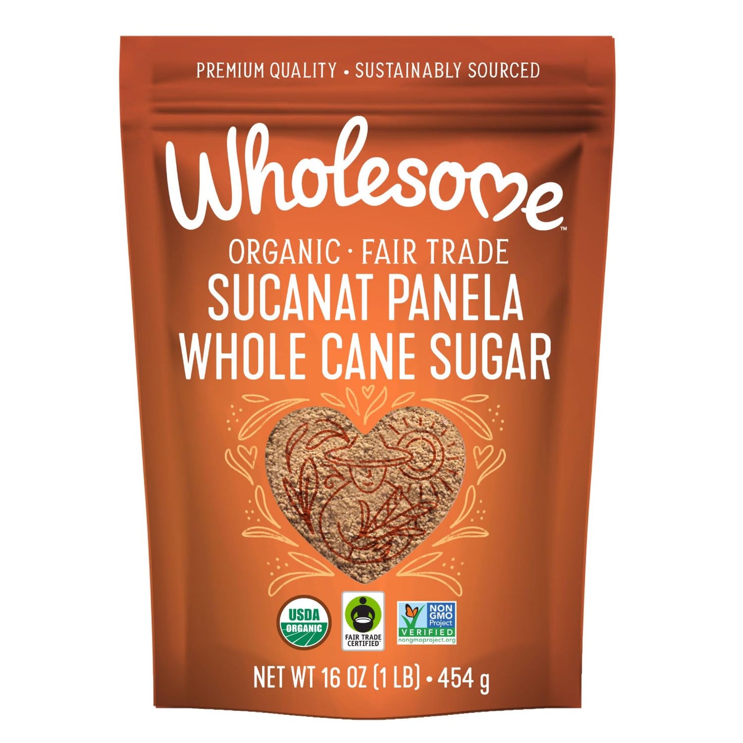 Wholesome Sweeteners 16-Ounce Organic Sucanat Panela Whole Cane Sugar, Fair Trade, Non-GMO Project Verified, Gluten Free & Vegan for Baking, Sprinkling and More, 1 Pack