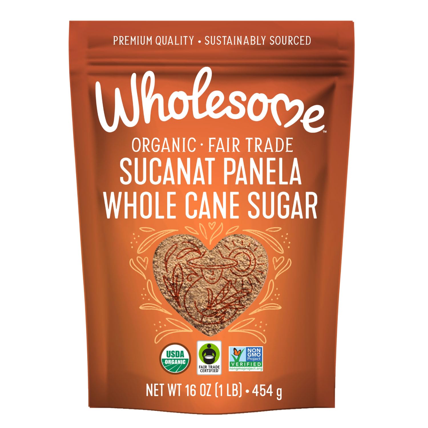 Wholesome Sweeteners 16-Ounce Organic Sucanat Panela Whole Cane Sugar, Fair Trade, Non-GMO Project Verified, Gluten Free & Vegan for Baking, Sprinkling and More, 1 Pack
