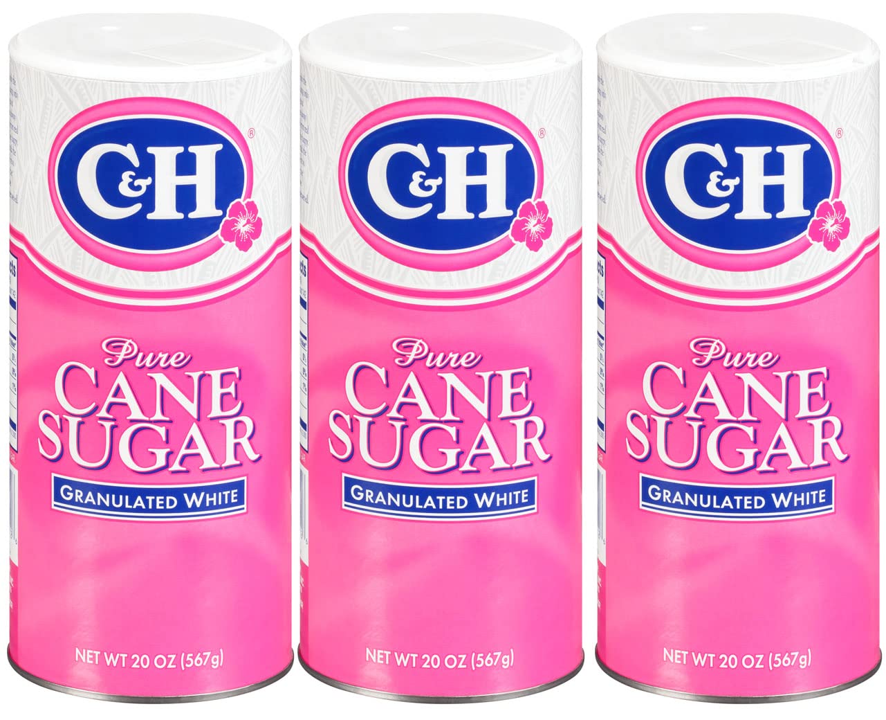 C&H Premium Pure Cane Granulated Sugar, 20 Oz Canister (Pack Of 3)