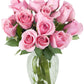 KaBloom 12 Pink Roses in Vase - Fresh Flowers for Birthdays, Sympathy, Anniversaries, Valentine’s Day, Mother’s Day - Model KADF-VD-277-A999-V118