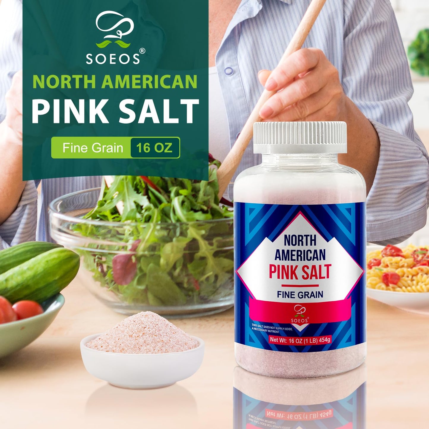Soeos American Pink Salt, Fine Grain 16 Ounce, Pink Rock Salt, Salt for Grinder Refill, Perfect for Cooking & Seasoning