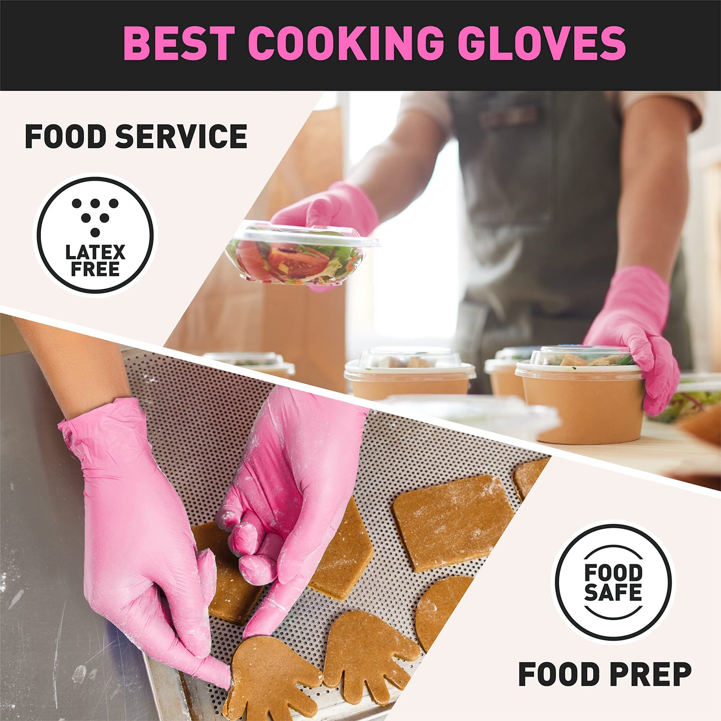 Okiaas Pink Disposable Gloves X-Small, Vinyl Gloves Disposable Latex Free, 5 Mil, 50 Count, For Food Prep, Household Cleaning, H