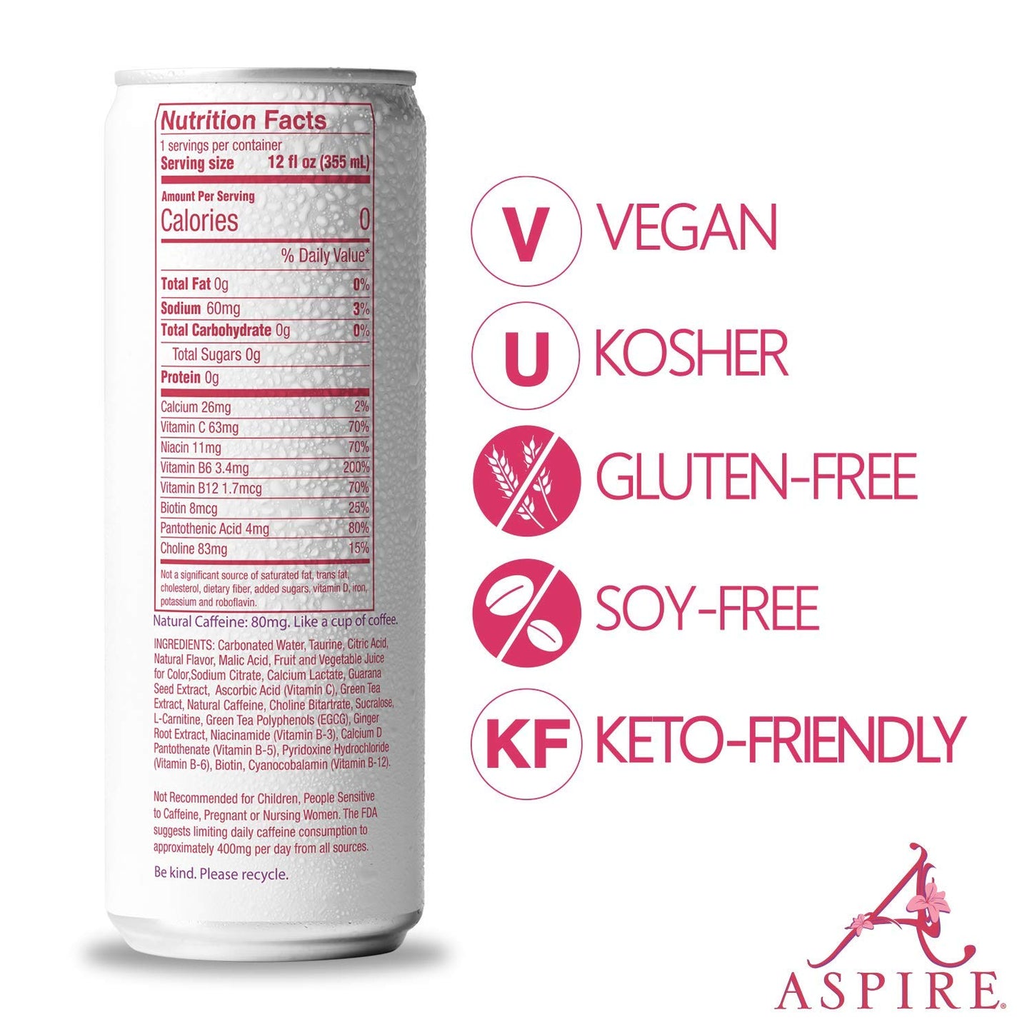 Aspire Healthy Energy, Calorie Burning, Zero Calorie, Zero Sugar Drink Raspberry + Acai 4-Pack
