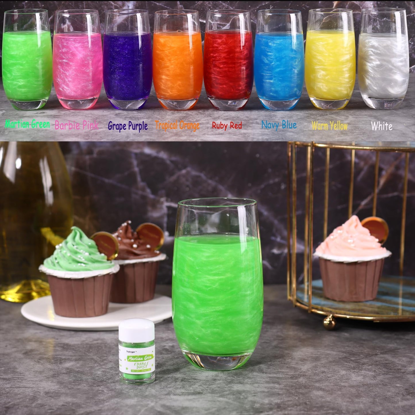 Sujoygar Green Edible Glitter for Cocktails, Food Grade 4g Luster Dust Edible Drink Glitter Shimmer Powder for Cake Decoration C