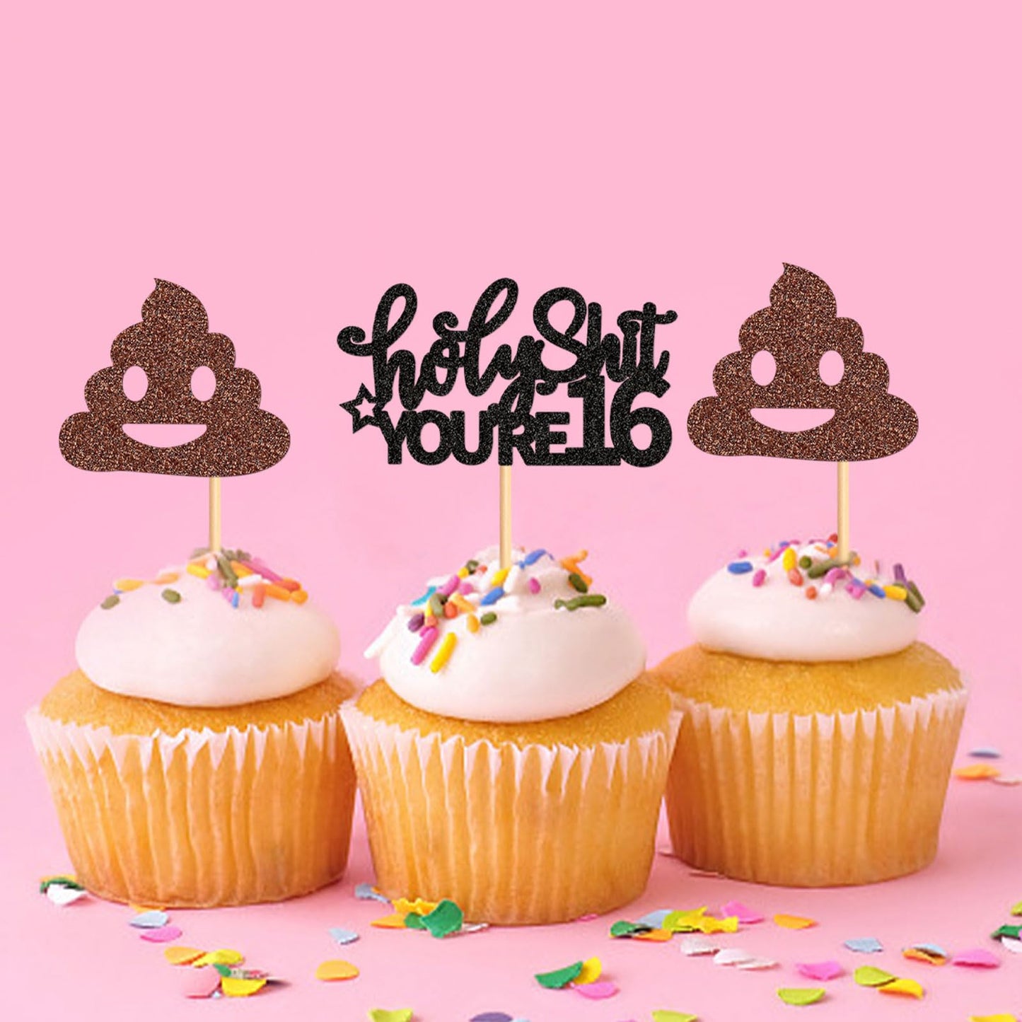 Keaziu 24 Pack Holy Shit You Are 16Th Cupcake Toppers Sweet Sixteen 16 Happy 16 Cupcake Picks For 16Th Birthday Wedding Annivers
