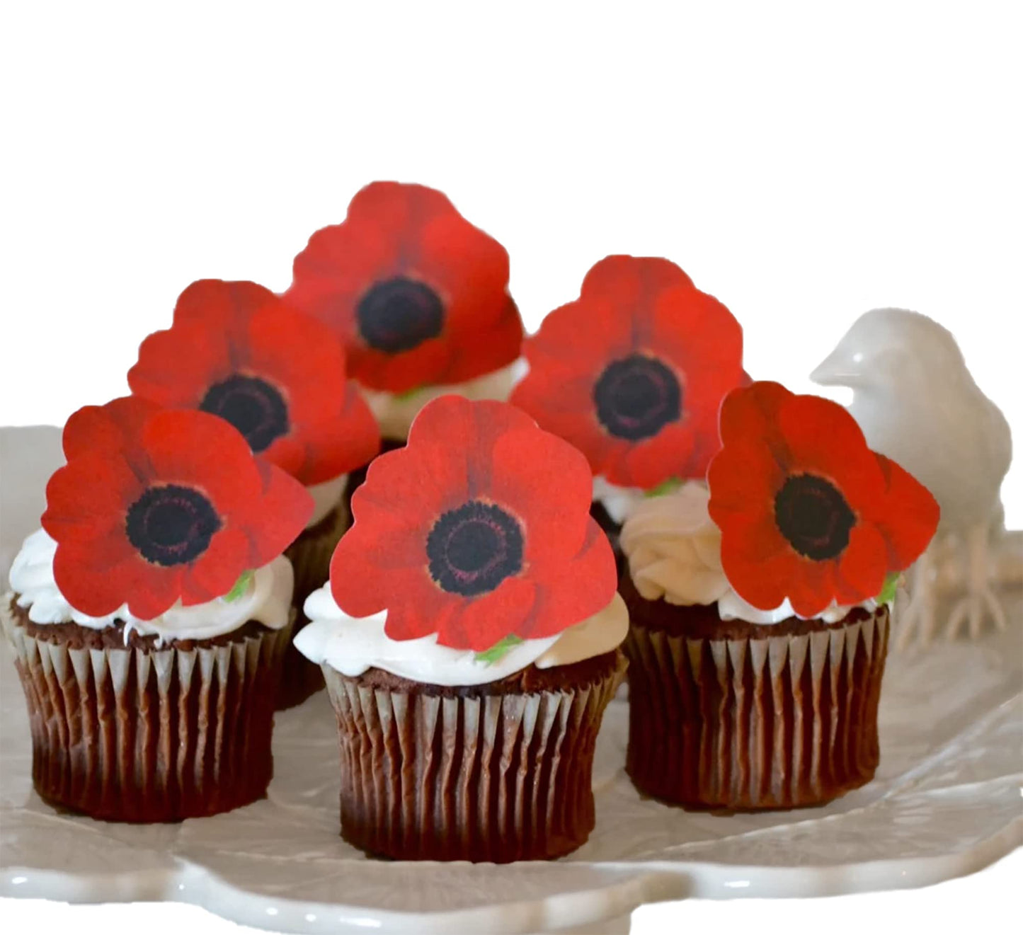 Sugar Robot Edible Poppy Flowers Cake Decorations - Set of 20 - Red - Wafer - 2.5 inches x 2.5 inches - Made in the USA