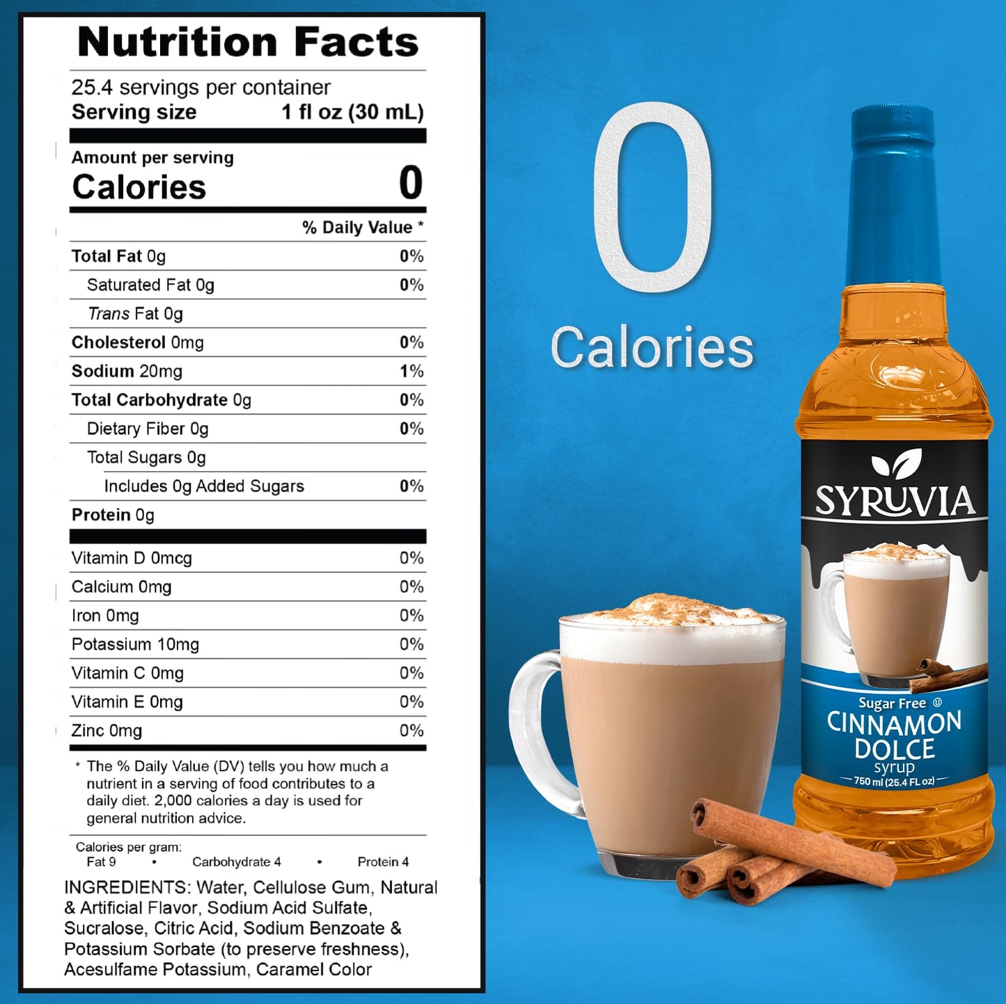 Syruvia Sugar-Free Cinnamon Dolce Syrup For Coffee 25.4 Ounces Cinnamon Dolce Flavoring For Coffee, With Pump