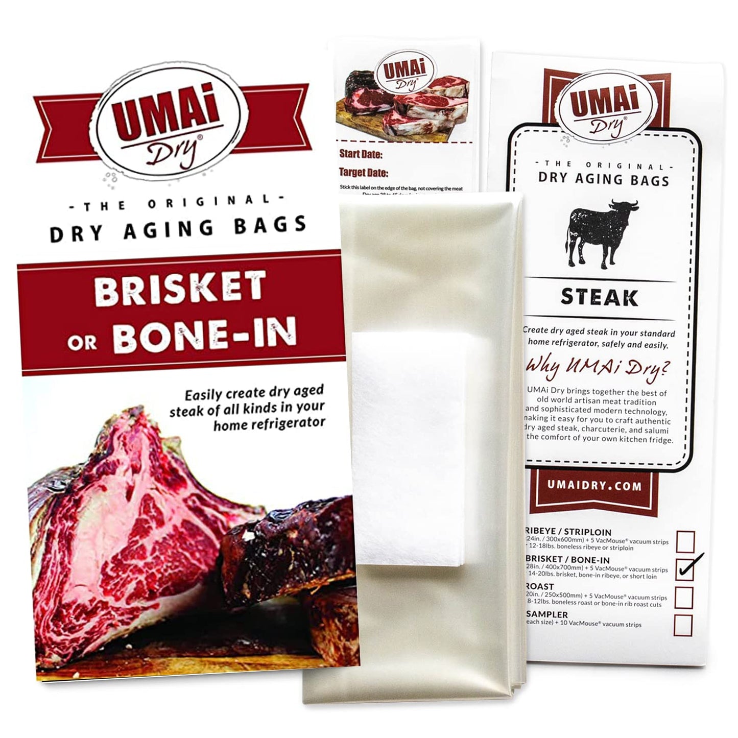 UMAi Dry Aging Bag for Steaks, 3 Count, Clear, No Vacuum Sealer Needed, Ages Meat in 28-45 Days, Fits 14-20 lbs