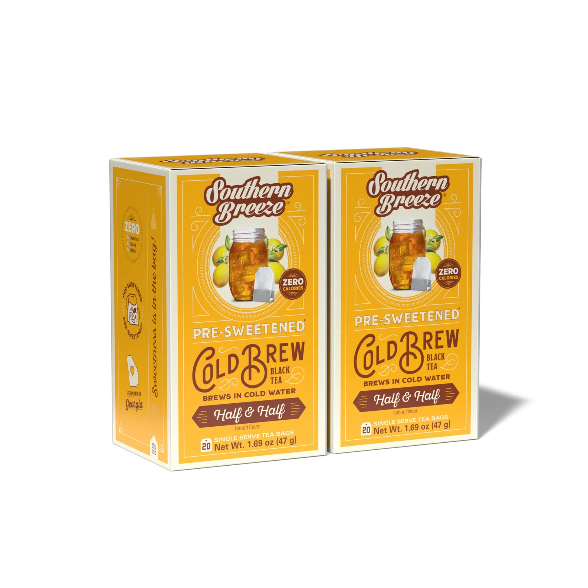 Southern Breeze Cold Brew Sweet Tea Half & Half Iced Tea With Black Tea And Zero Carbs Zero Sugar, 20 Individually Wrapped Tea Bags (Pack Of 2) Southern Sweet Tea Iced Tea Beverage