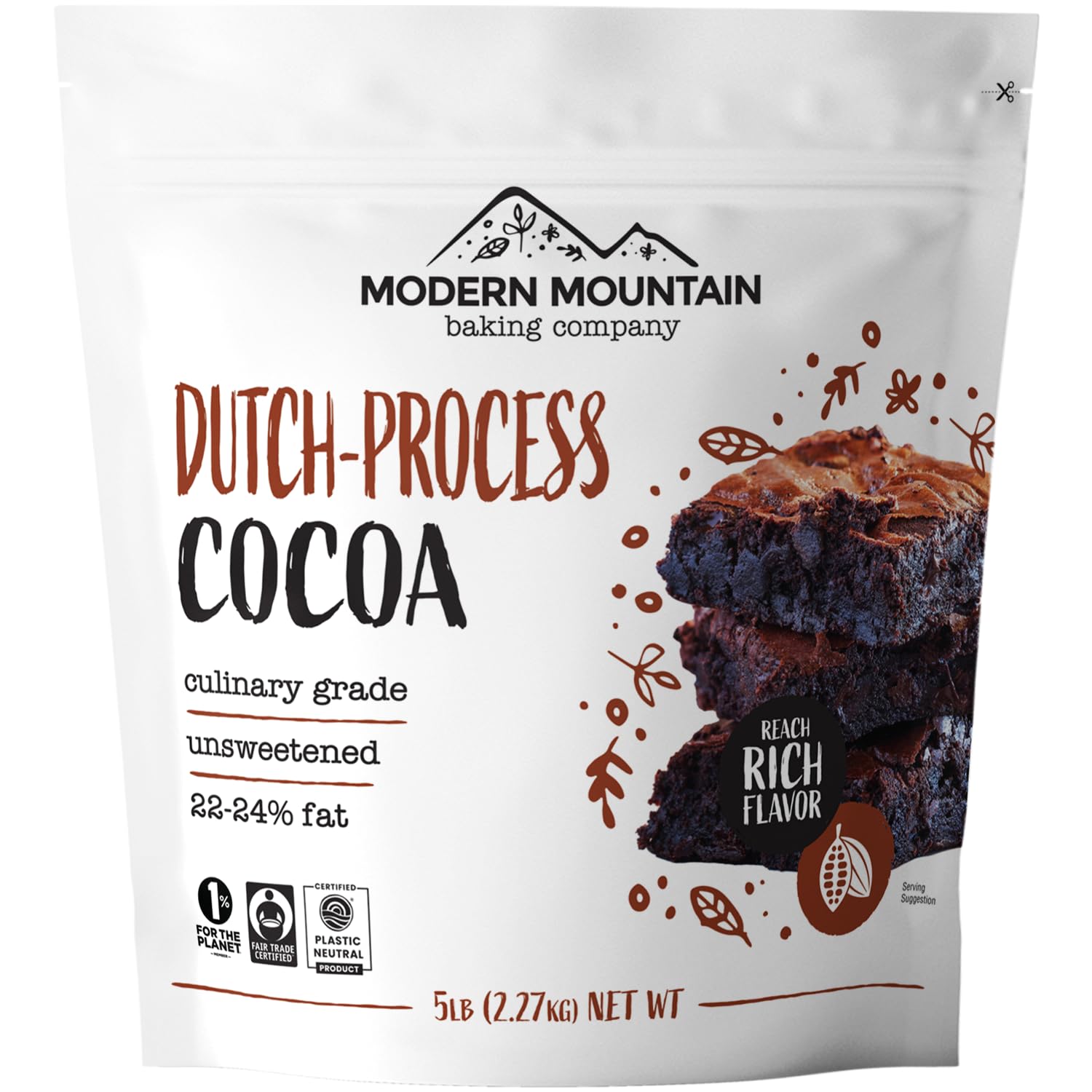 Dutch Processed Cocoa Powder (5 Lb) Unsweetened  Extra Rich Cocoa Flavor  22-24% Fat  Top-Grade Culinary Grade  Non-Gmo Sourced  Fair Trade Certified  Perfect Cocoa For Baking And Cooking