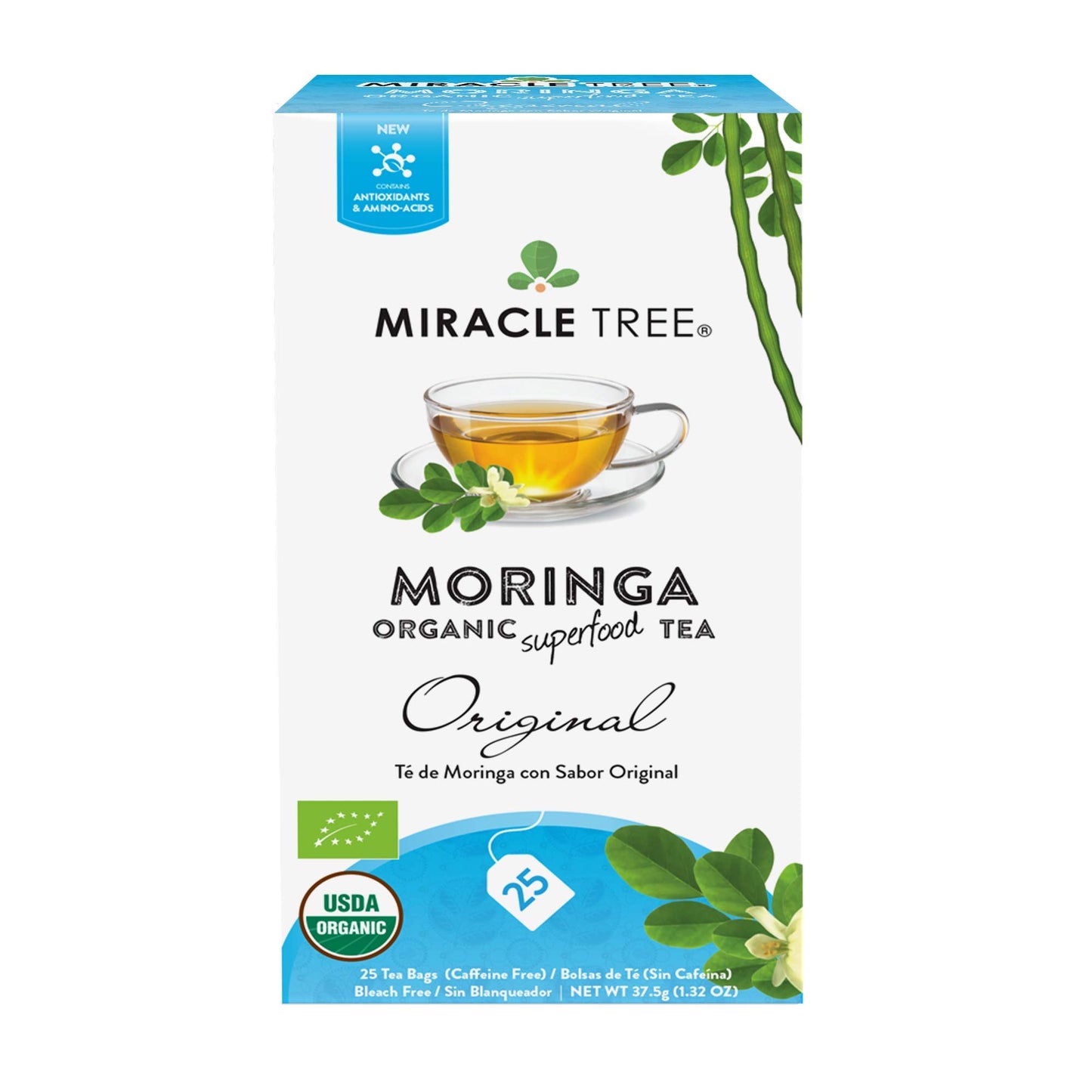 Tree Organic Moringa Superfood Tea - 25 Individually Sealed Bags, Vegan, Gluten-Free, Caffeine-Free, 1 Count