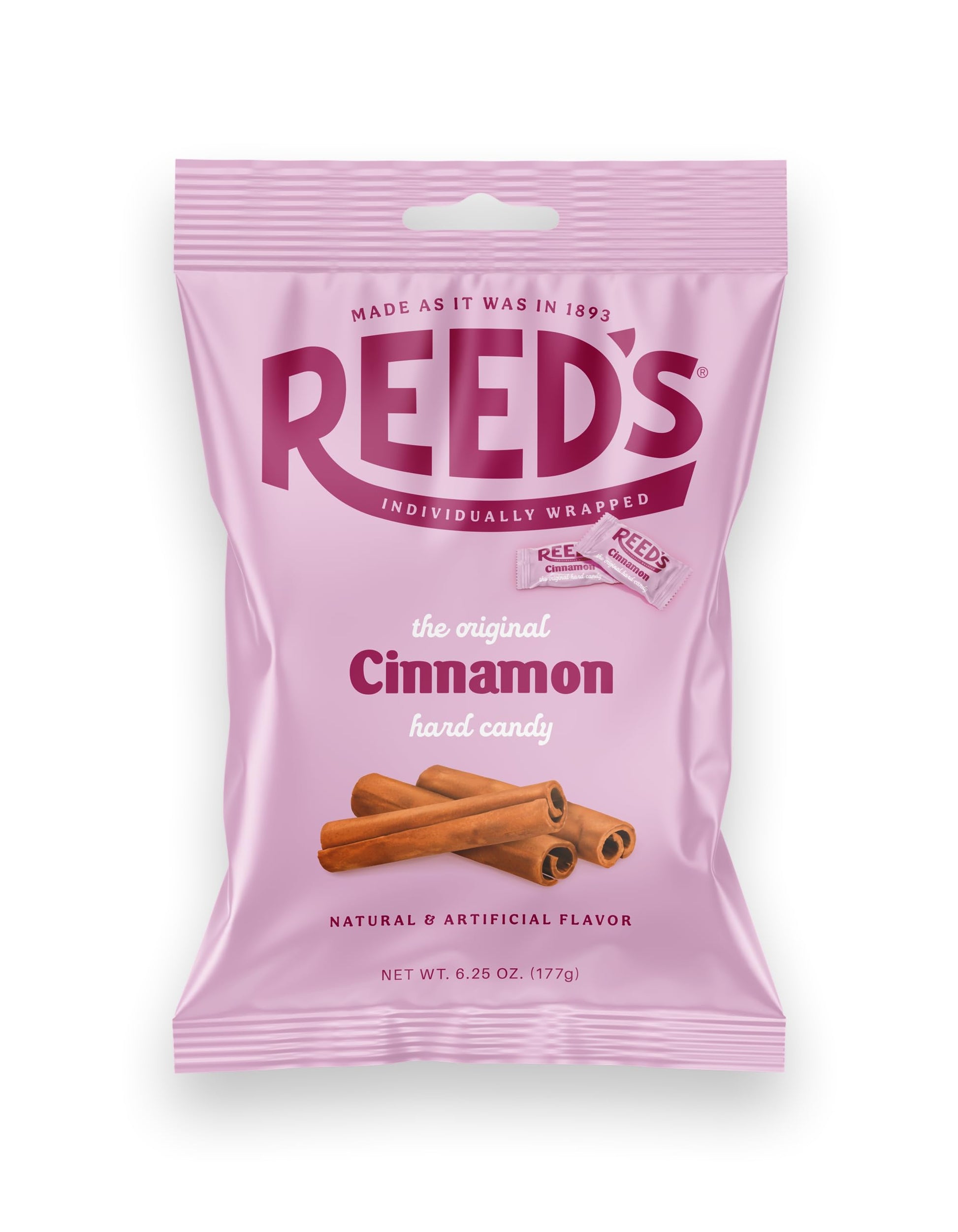 Reeds Cinnamon Candy, 6.25oz Bag (Pack of 1) Individually Wrapped Cinnamon Hard Candy, The Hampton Candy Company