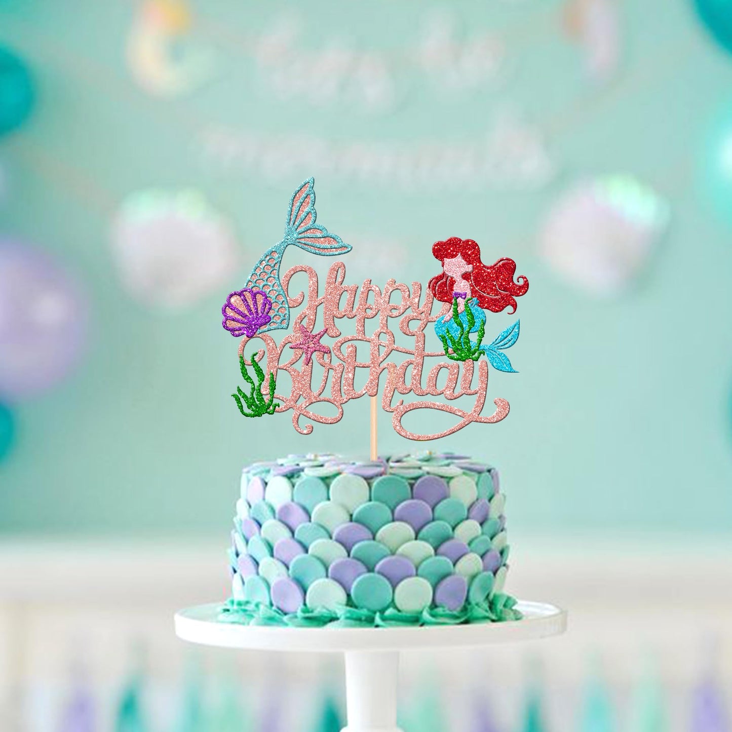 ZHUOWEISM Mermaid Cake Topper, Rose Gold Cardstock Decoration for Under the Sea Theme Birthday Party, 1 PCS