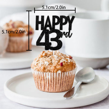 18Pcs Black Glitter Happy 43Rd Dessert Cupcake Topper Pick For Funny Legend Since 1982 Theme Decor Supplies Men Women Happy 43 B