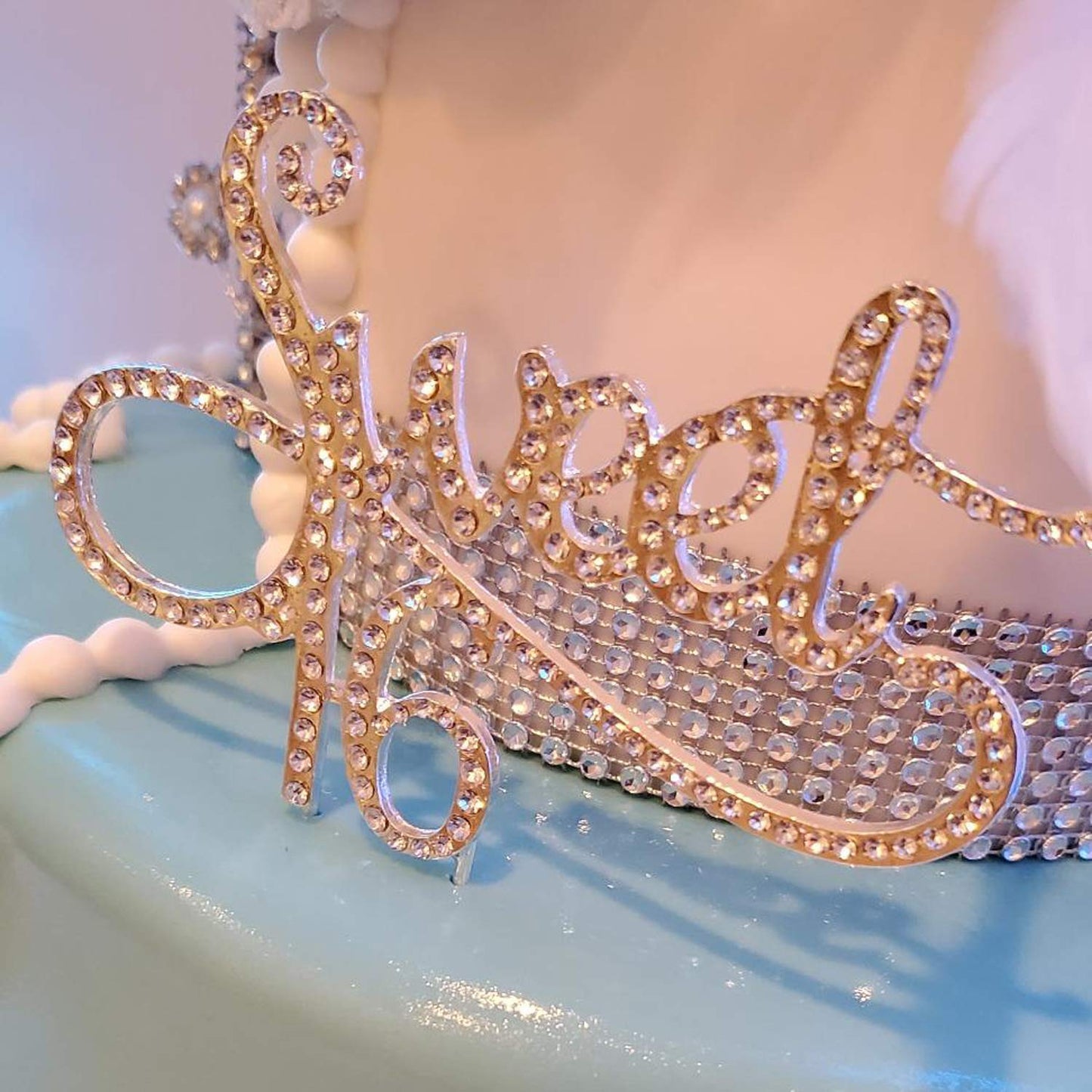 Honbay Sweet 16 Cake Topper, Premium Sparkly Crystal Rhinestones Decoration, Gold