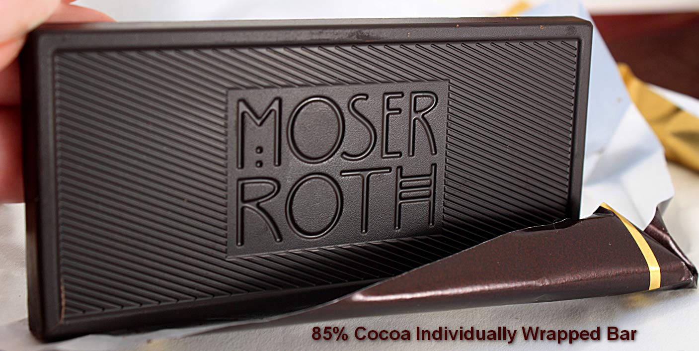 Moser Roth Dark Chocolate Bar 85% Cocoa - Boxed 6 Pack, 4.41 Ounce with Bonus Sample