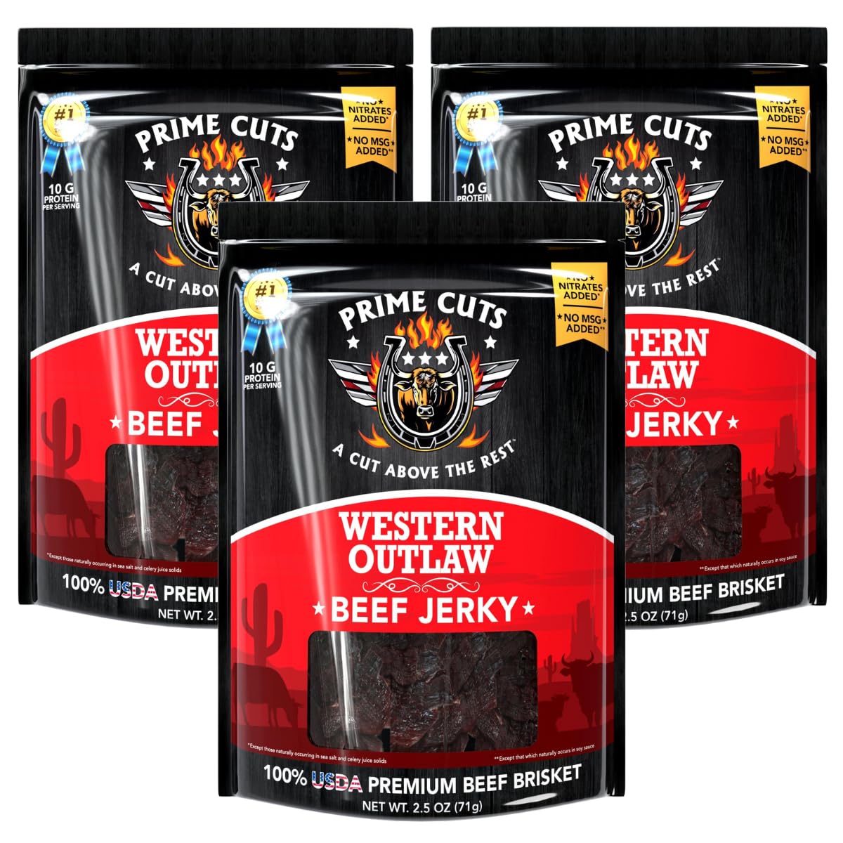 Prime Cuts Western Outlaw Beef Jerky | Usda Prime Brisket | Smoky Cowboy-Style Flavor | High-Protein  Low-Fat Snack | Crafted For Adventure | Authentic Taste Of The American Frontier