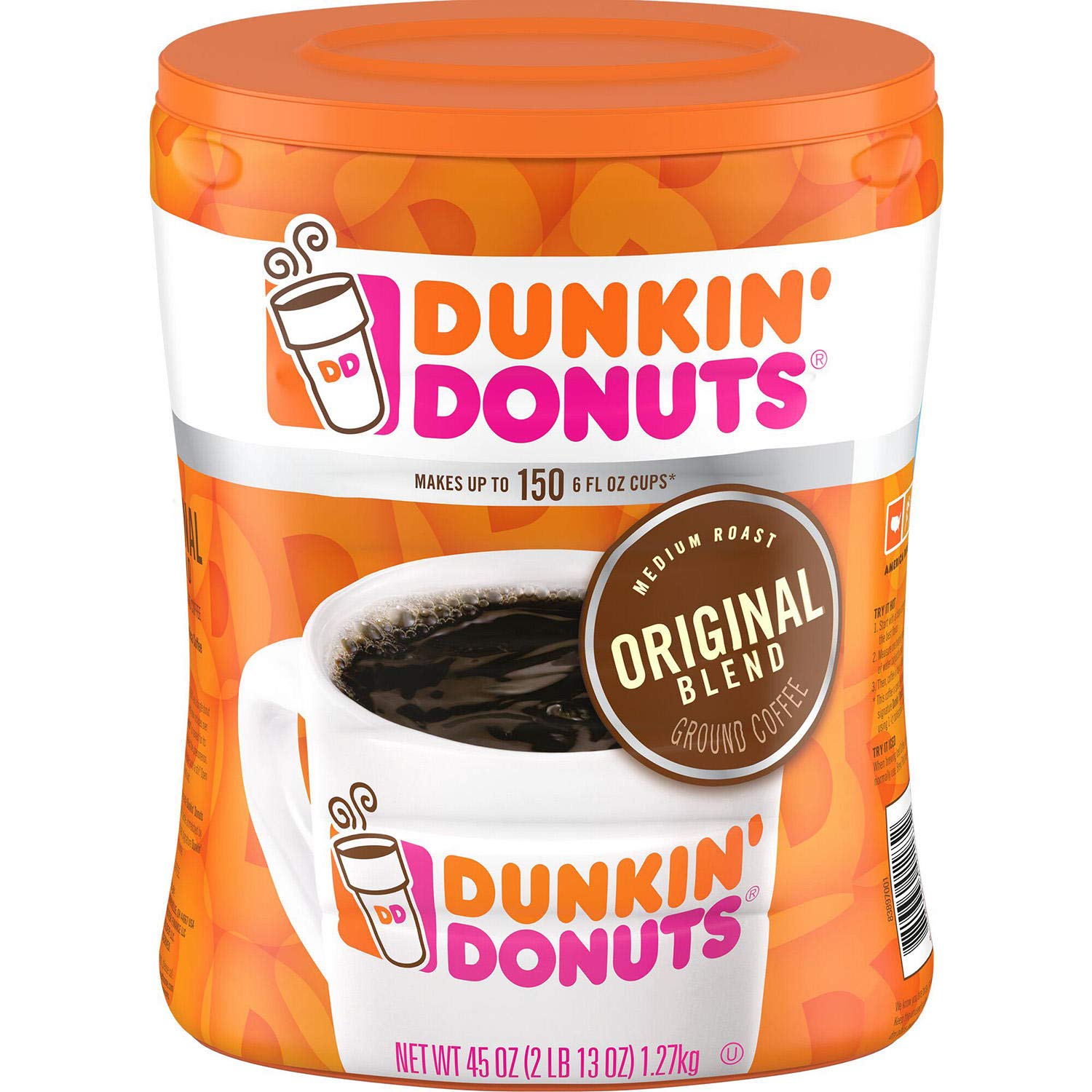 Dunkin' Donuts Original Ground Coffee, 45 oz - Makes up to 150 6 fl oz cups, 2 Pack