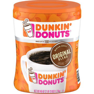 Dunkin' Donuts Original Ground Coffee, 45 oz - Makes up to 150 6 fl oz cups, 2 Pack