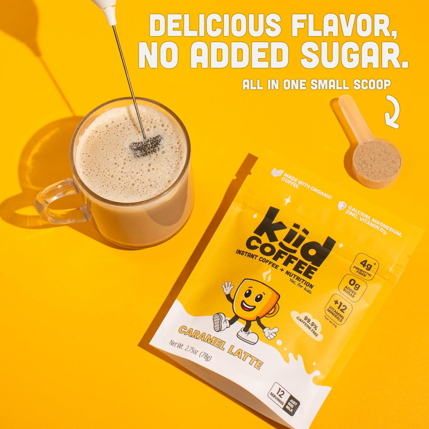 kiid Coffee - Caffeine-Free Organic Coffee for Kids - 12 Servings, 12 Vitamins & Minerals, Gluten-Free, Caramel Flavor