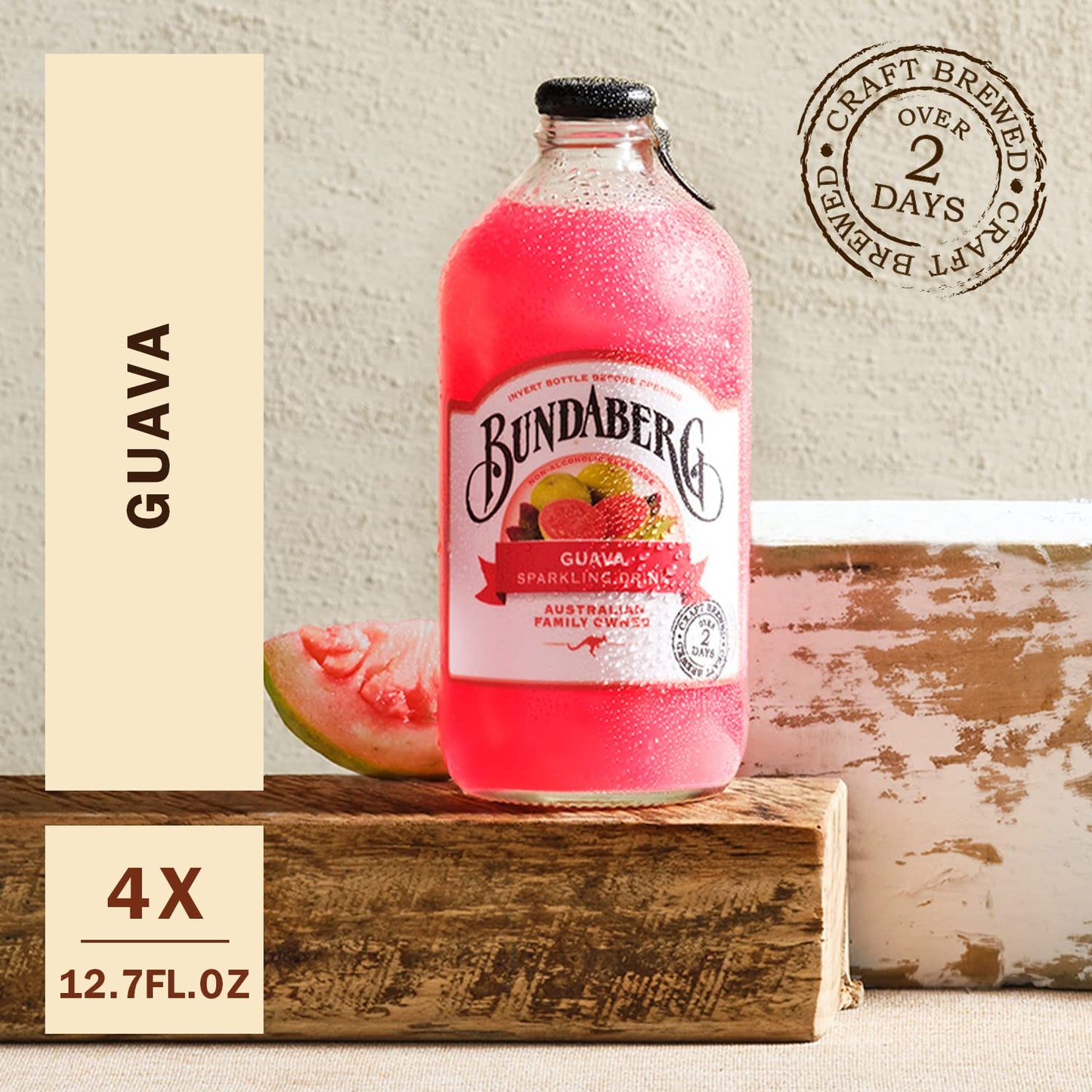 Bundaberg Sparkling Guava Fruit Drink, 12.7 Fl Oz (Pack of 4) - Refreshing Beverage, Perfect for Parties and Gatherings