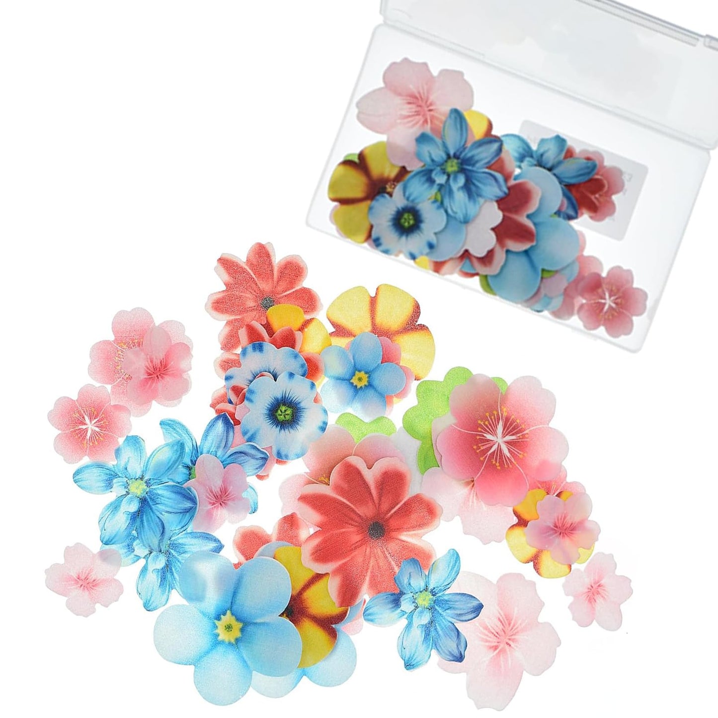 Yocity 70Pcs Edible Flowers Cake Toppers Edible Flowers Cupcake Topper Luau Hawaii Flowers Wafer Paper Flower Cake Decorations F