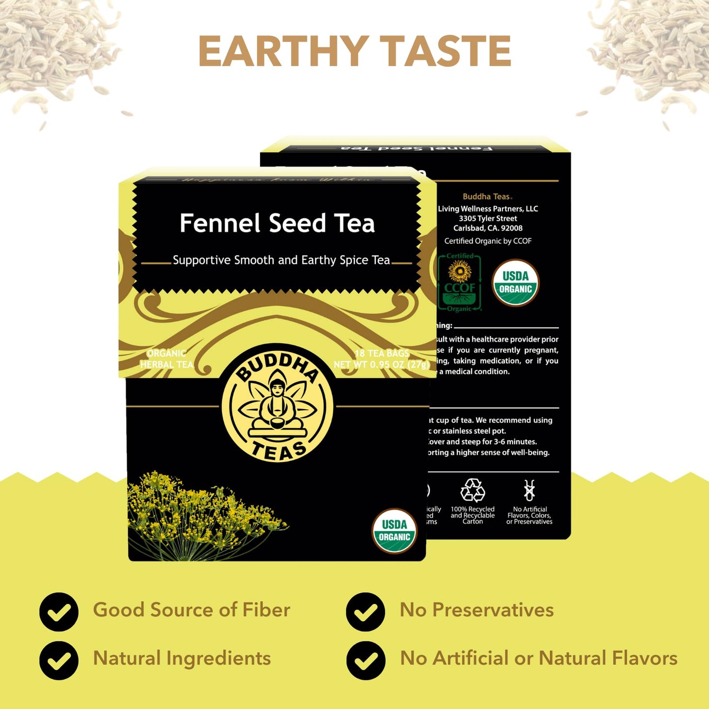 Buddha Teas - Organic Fennel Seed Tea - Herbal Tea - For Health & Digestion - USDA Certified - Clean Ingredients - OU Kosher - 1