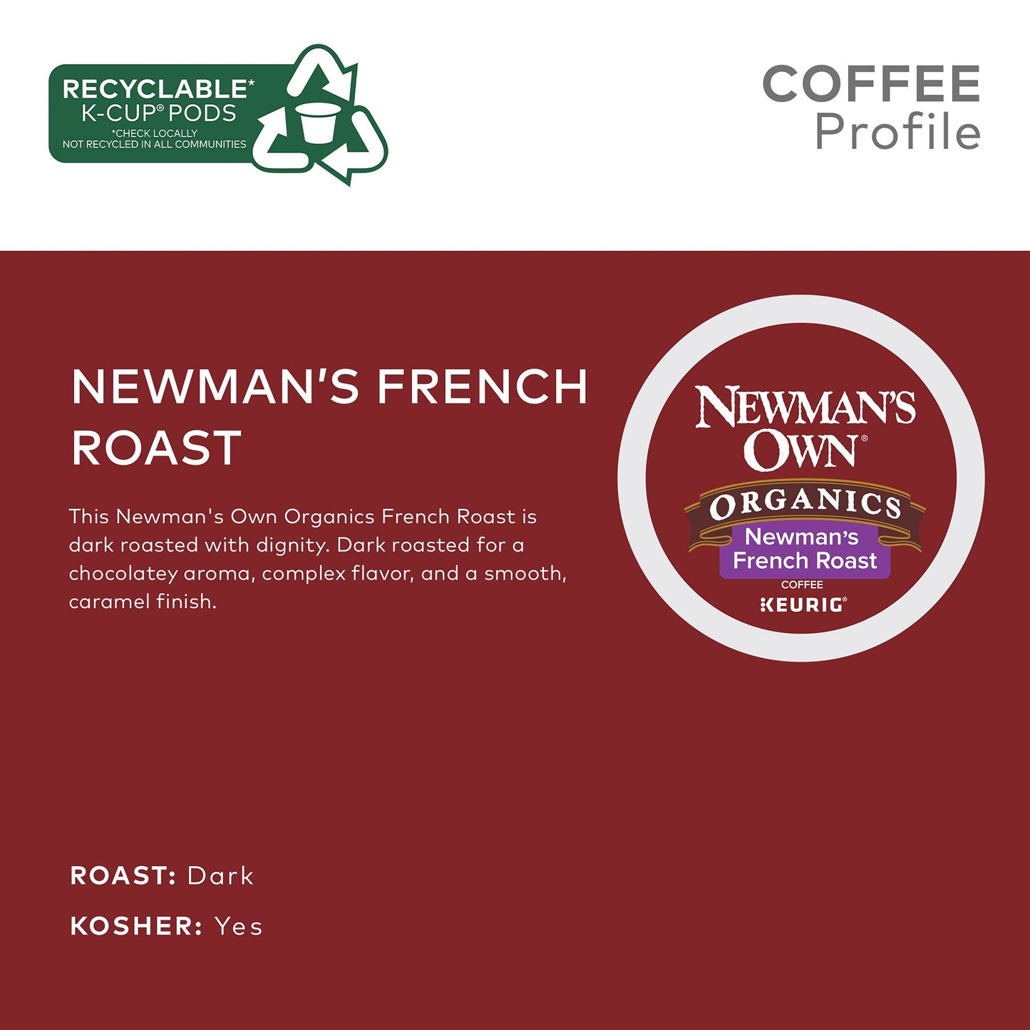 Newmans Own Organics French Roast Coffee, Dark Roast, Single-Serve K-Cup Pods, 96 Count