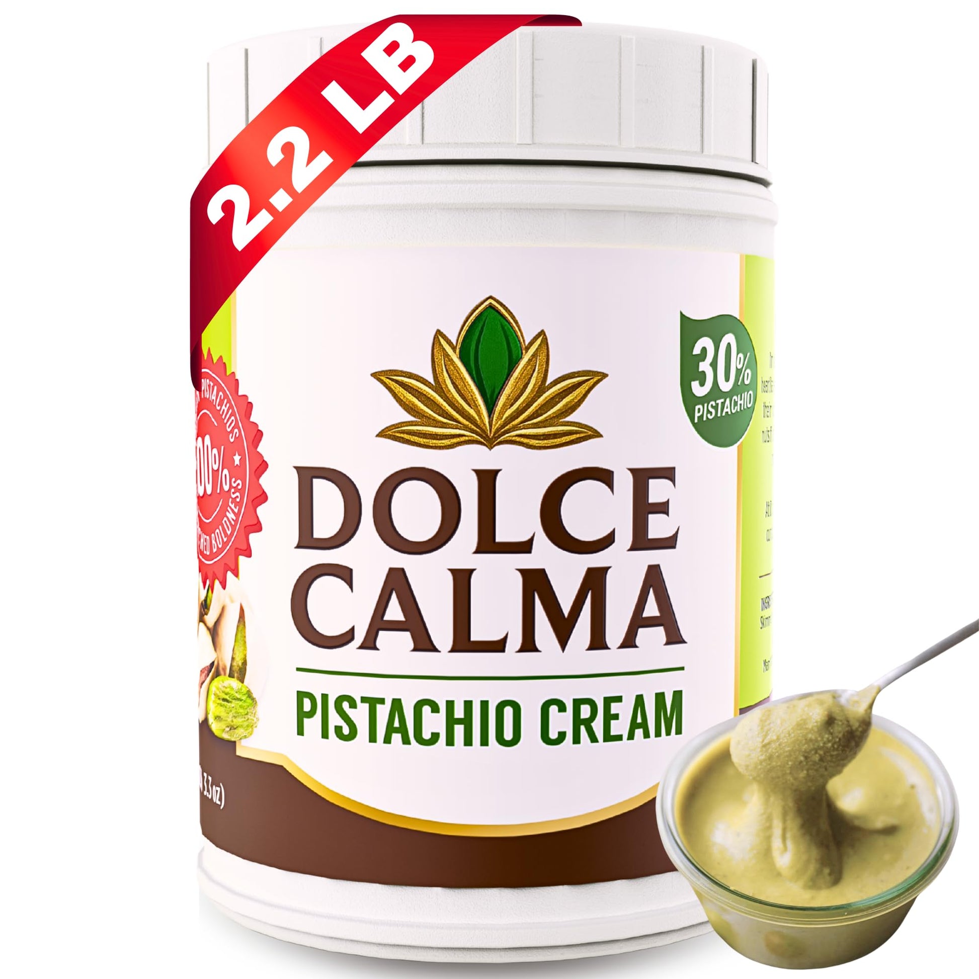 Dolce Calma Top-Grade Pistachio Cream Spread 1 Kg (2.2 Lbs) - 30% Pistachios - Authentic Turkish Pistachio Cream For Dubai Chocolate  Toast  Cakes  Waffles  Or Pastries - No Palm Oil