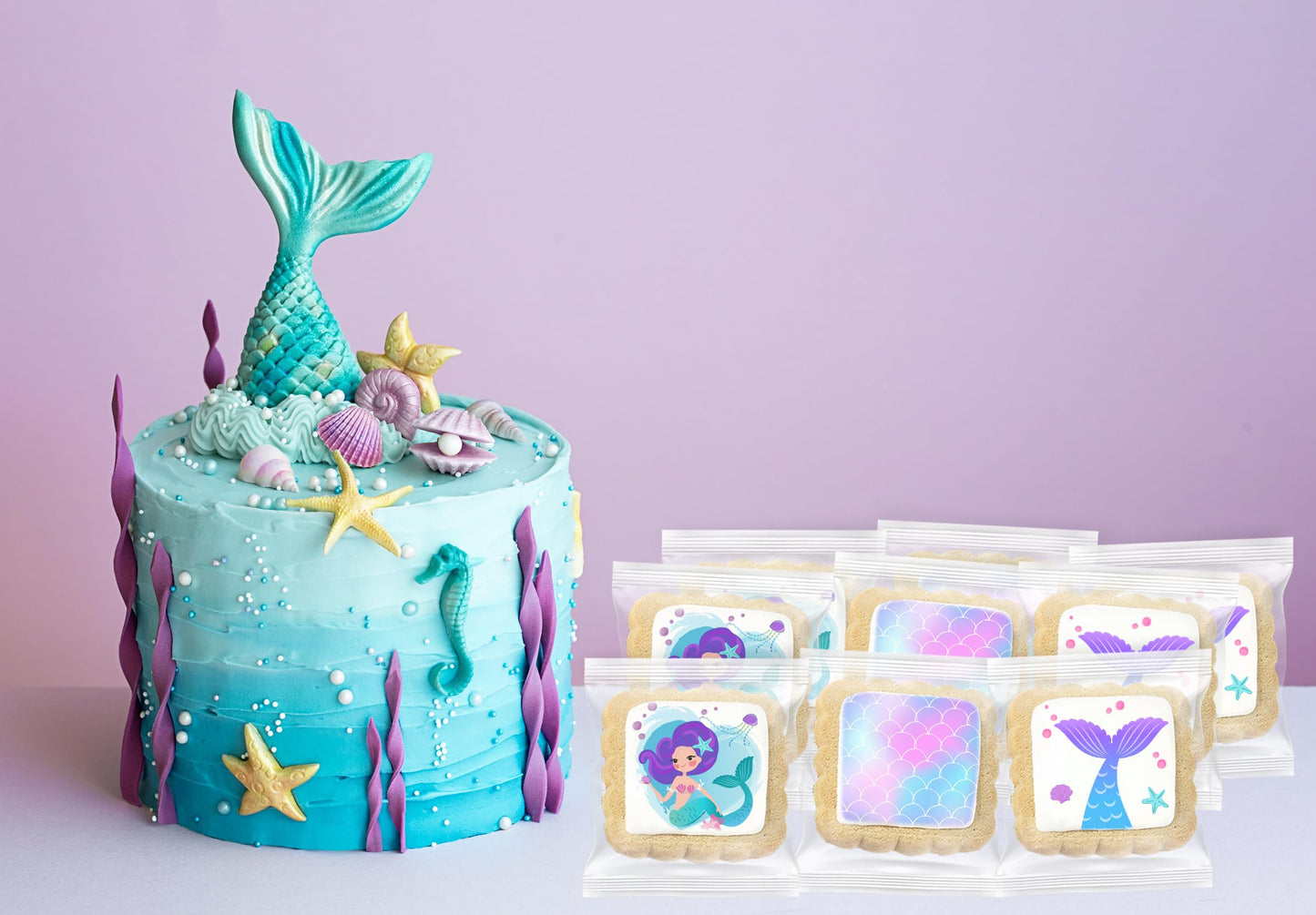24 Pack Mermaid Party Favors Cookies Decorated | INDIVIDUALLY WRAPPED | Theme Birthday Party Candy | Treats Dessert Table Sweets