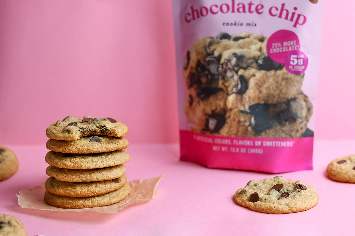 Miss Jones Baking Chocolate Chip Cookie Mix - Whole Grains, More Chocolate Chips, 50% Lower Sugar, Naturally Sweetened Desserts & Treats (Pack Of 6)