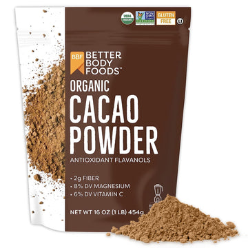 Betterbody Foods Organic Cacao Powder, Rich Chocolate Flavor, Non-Gmo, Gluten-Free, Cocoa, 16 Ounce, 1 Lb Bag