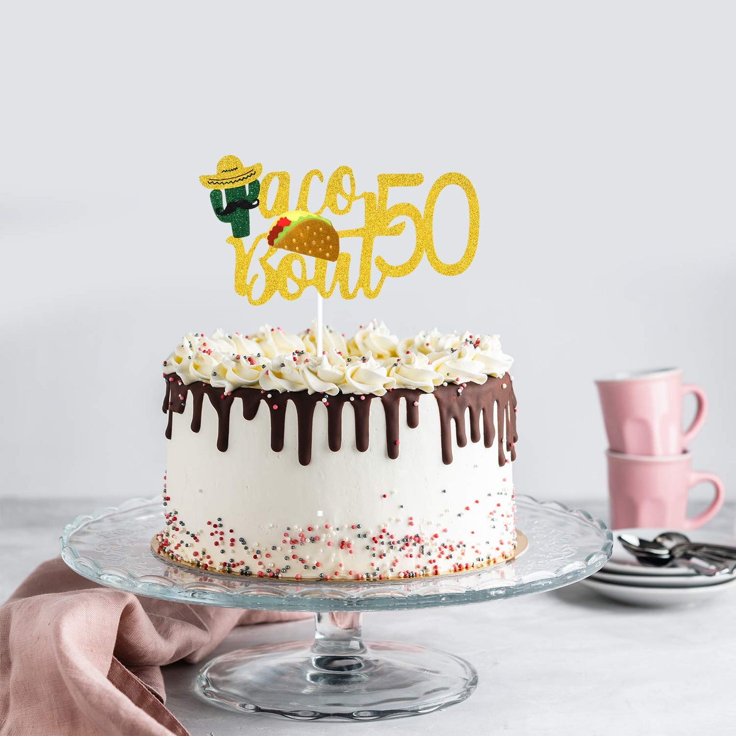 Caiwowo Taco Bout 50 Birthday Cake Topper - Glitter Fiesta Decoration - Paper, Model 1