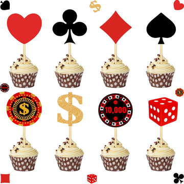 Boao 48 Pieces Poker Theme Party Decorations Poker Heart Cupcake Toppers Las Vegas Cake Decorations Playing Card Toothpicks Frui