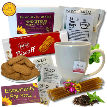 Tea And Cookies Gift Set - Tea Gift Sets for Tea Lovers Women and Men Care Package Basket Box With Honey Sticks And White Bistro