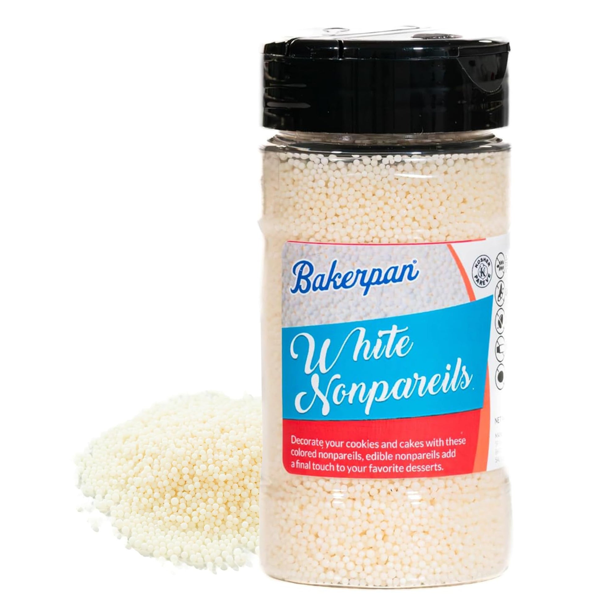 Bakerpan White Nonpareils Sprinkles - 7 Ounces White Sprinkles for Cake Decorating - Edible Nonpareils for Cupcakes, Ice Cream, 