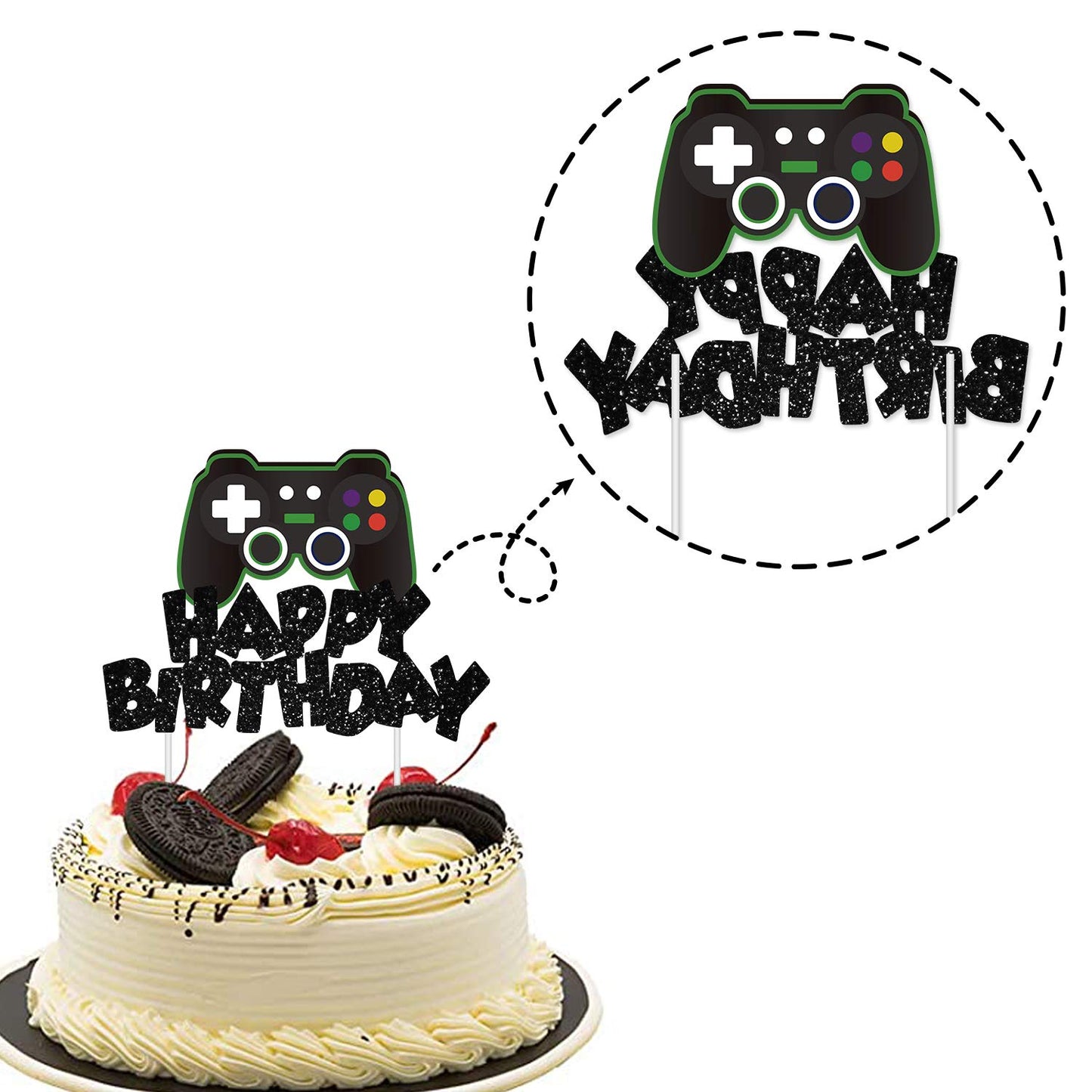Video Game Cake Topper Glitter Game Controller Happy Birthday Cake Topper Cake Decorations Picks For Kids Gaming Themed Birthday
