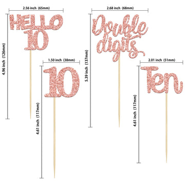 Gyufise 24 Pack Glitter 10Th Birthday Cupcake Toppers Double Digits Cupcake Toppers Hello 10 Ten Cupcake Picks For 10Th Birthday