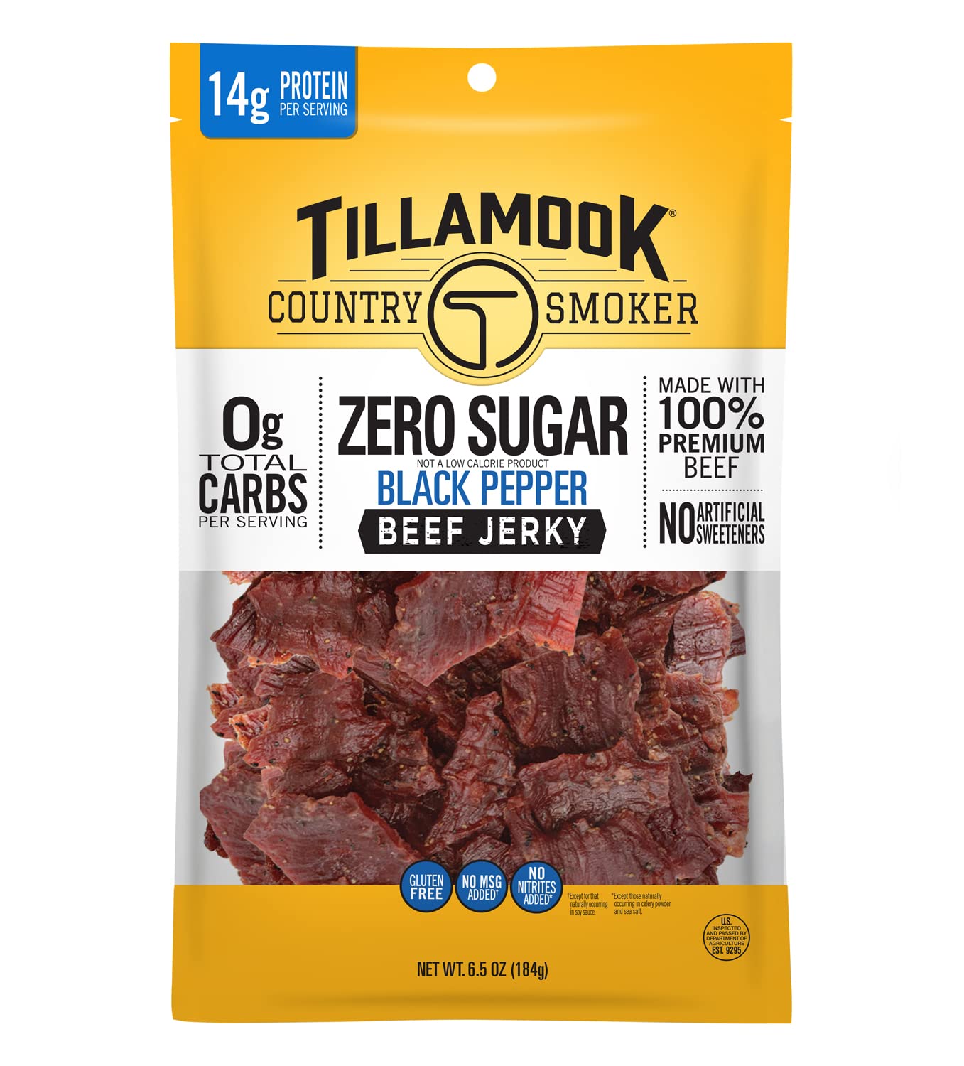 TILLAMOOK COUNTRY SMOKER Beef Jerky, Keto Friendly, Zero Sugar, Black Pepper, 6.5 Ounce