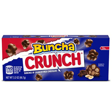 Buncha Crunch, Bulk 12 Pack, Milk Chocolate And Crisped Rice, Movie Theater Holiday Candy Box, Stocking Stuffers, 3.2 Oz Each