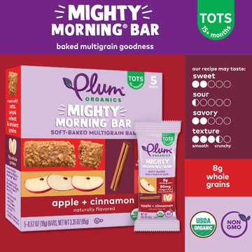 Plum Organics Mighty Morning Bars - Apple And Cinnamon - 0.67 Oz Bars (Pack Of 40) - Organic Toddler Food Multigrain Snack Bars