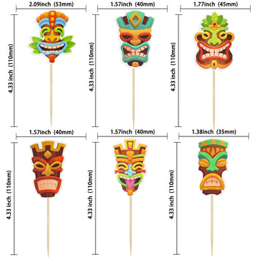 Gyufise 36Pcs Tiki Tribal Masks Cupcake Toppers Hawaiian Tropical Tiki Totem Cupcake Picks Summer Hawaiian Aloha Tropical Birthd