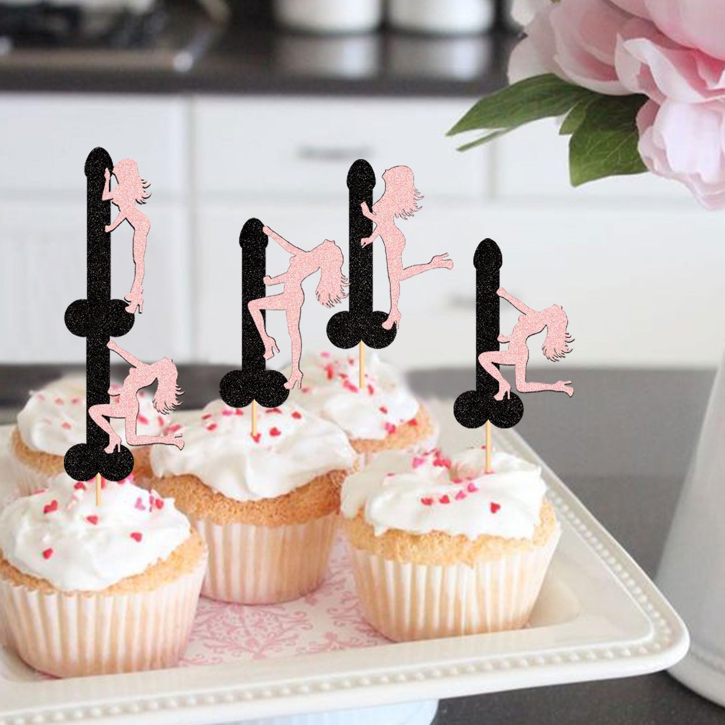 Ercadio 24 Pack Pole Dancing Girl Cupcake Toppers Pink Pole Bachelorette Cupcake Picks Pole Dancing Girl Cupcake Picks For Brida
