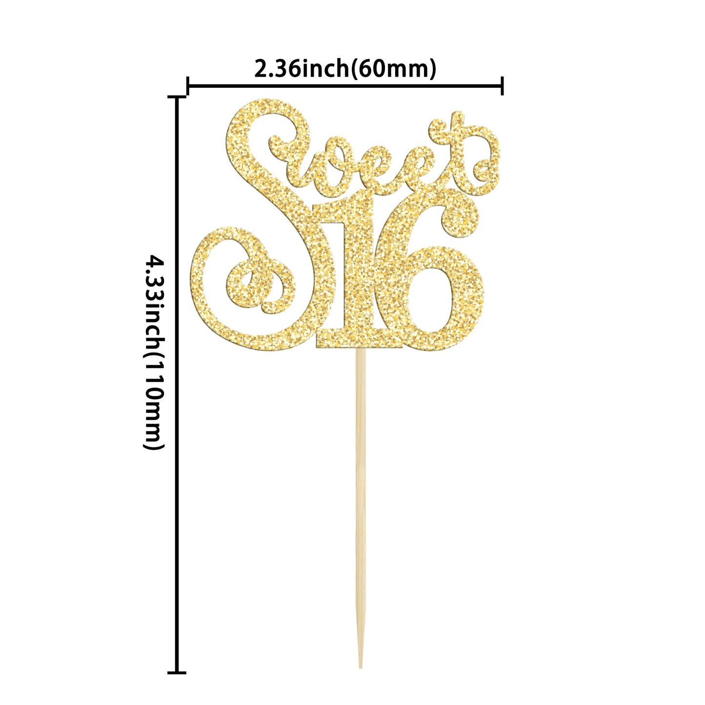 Gyufise Cupcake Toppers 24 Pack Glitter Happy 16th Birthday Decorations Gold Model ZN0475-4-G