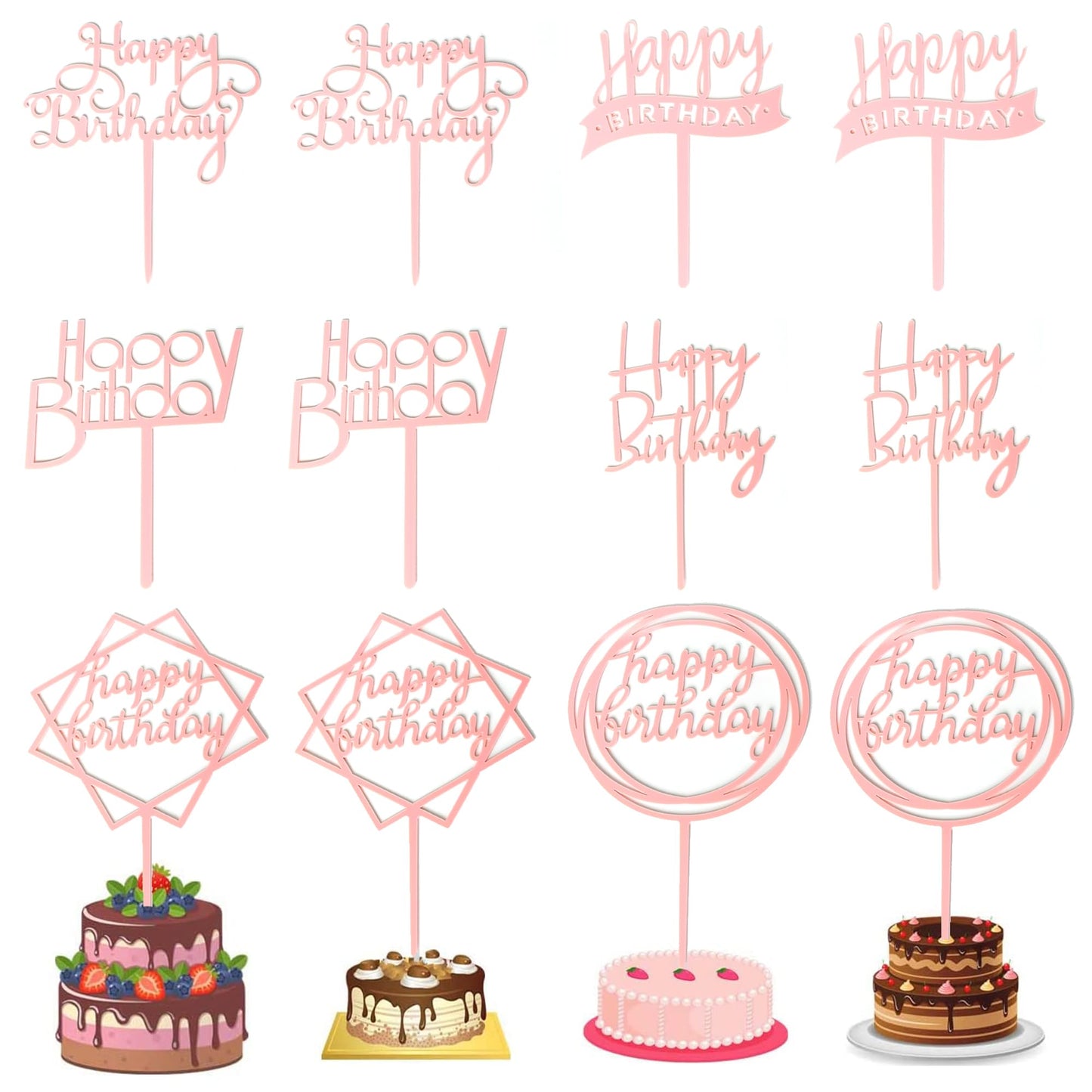 Chewarelly 12 Pack Multi Styles Birthday Cake Topper Set, Acrylic Cake Bunting Decor Birthday Cake Picks Party Decorations Suppl