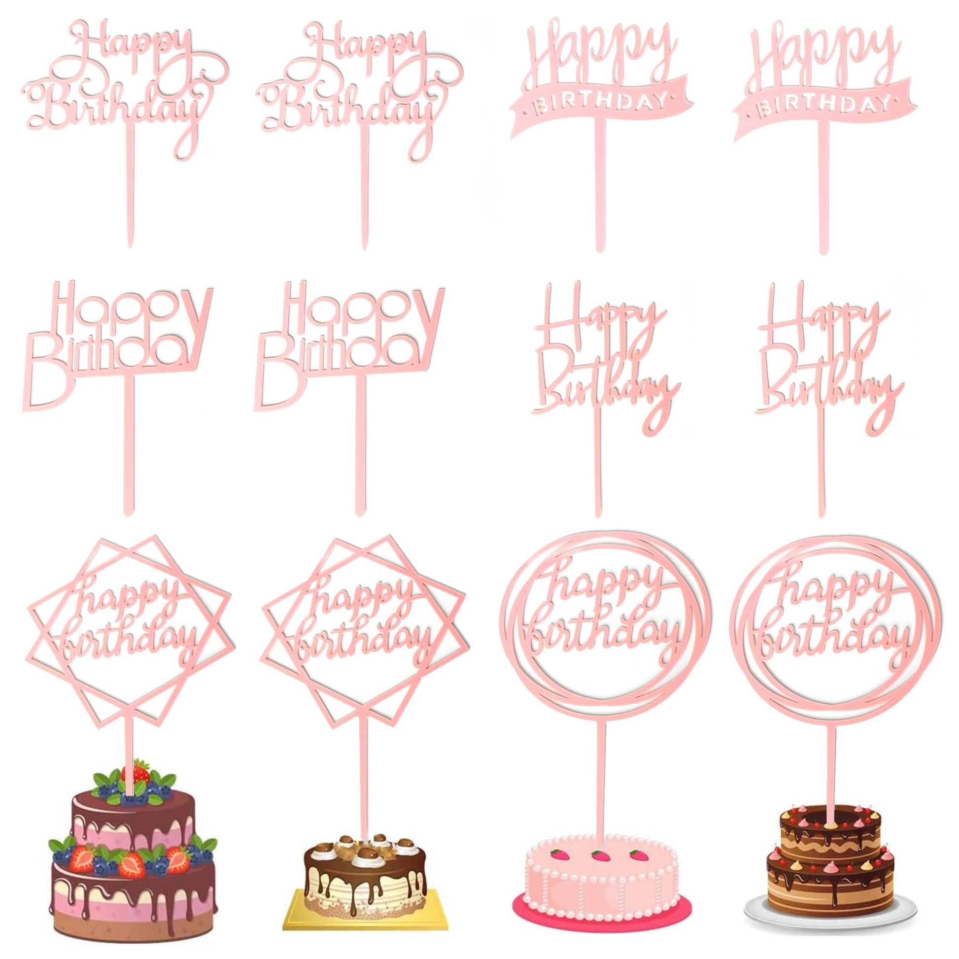 Chewarelly 12 Pack Multi Styles Birthday Cake Topper Set, Acrylic Cake Bunting Decor Birthday Cake Picks Party Decorations Suppl