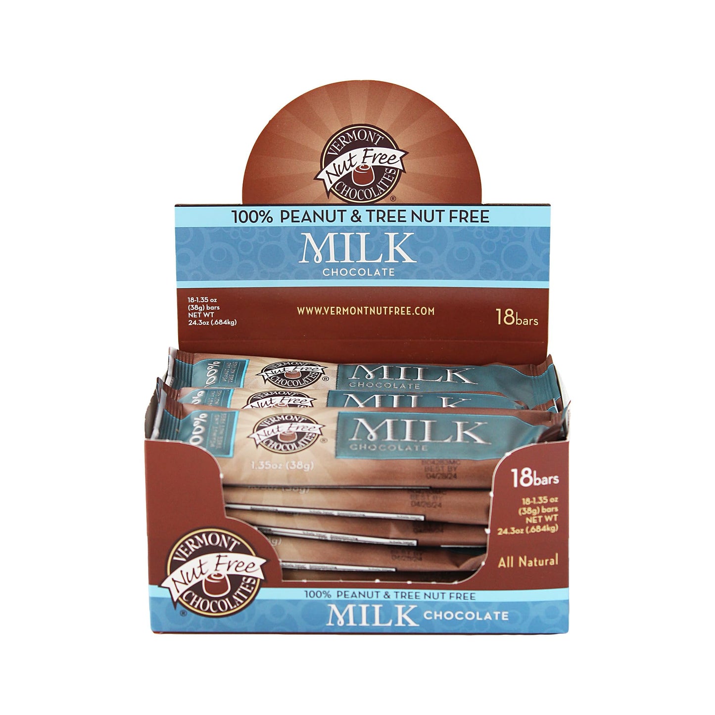 Vermont Nut Free Chocolates Small Bar (Milk Chocolate) 1.35 Ounce Bars, 18 Count, Nut-Free, Egg-Free, Kosher