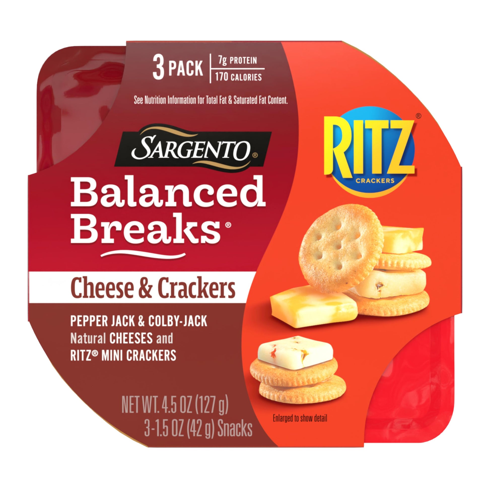 Sargento Balanced Breaks Cheese & Crackers, Natural Pepper Jack & Colby-Jack Cheese and RITZ Mini Original Crackers Snack Kit, 3