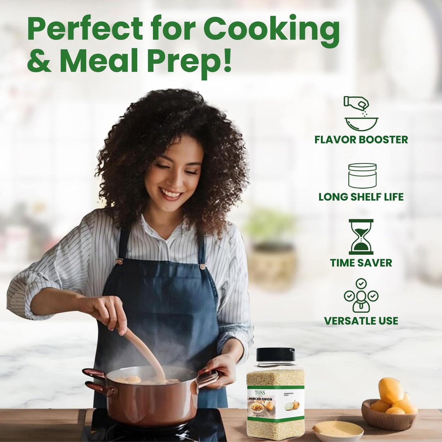 Toss Minced Onion Flakes Dehydrated Onions 8 Ounces,Chopped Dried Onion Flake, Perfect For Stews, Soups, Sauces, Meat, Marinades, Rubs And Dressings
