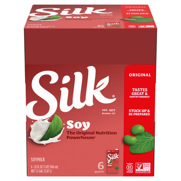 Silk Shelf-Stable Soy Milk, Original, Dairy-Free, Vegan, Non-GMO Project Verified, 32 Fl Oz (Pack of 6)